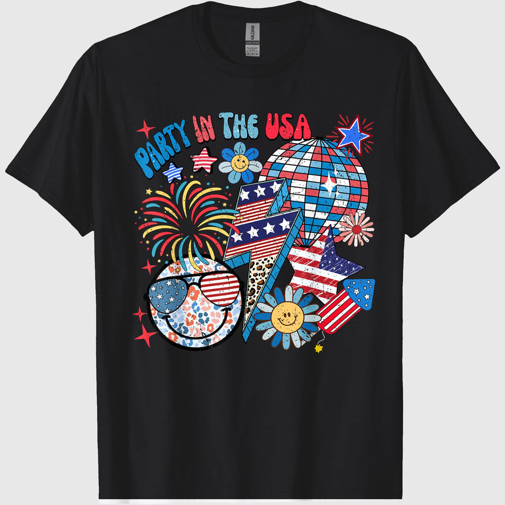American Flag Party in USA 4th July Patriotic Kids Teen Girl T-Shirt