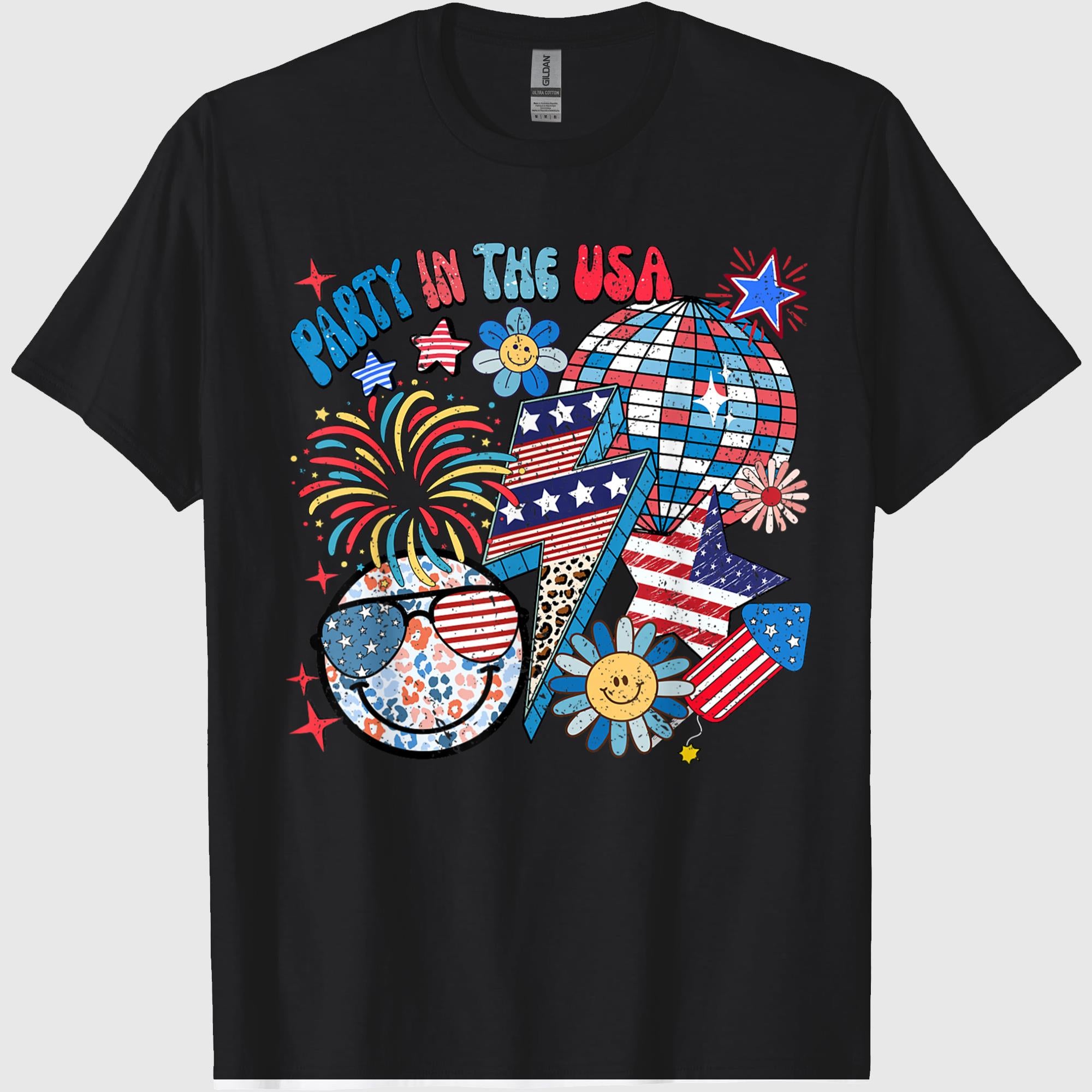 American Flag Party in USA 4th July Patriotic Kids Teen Girl T-Shirt