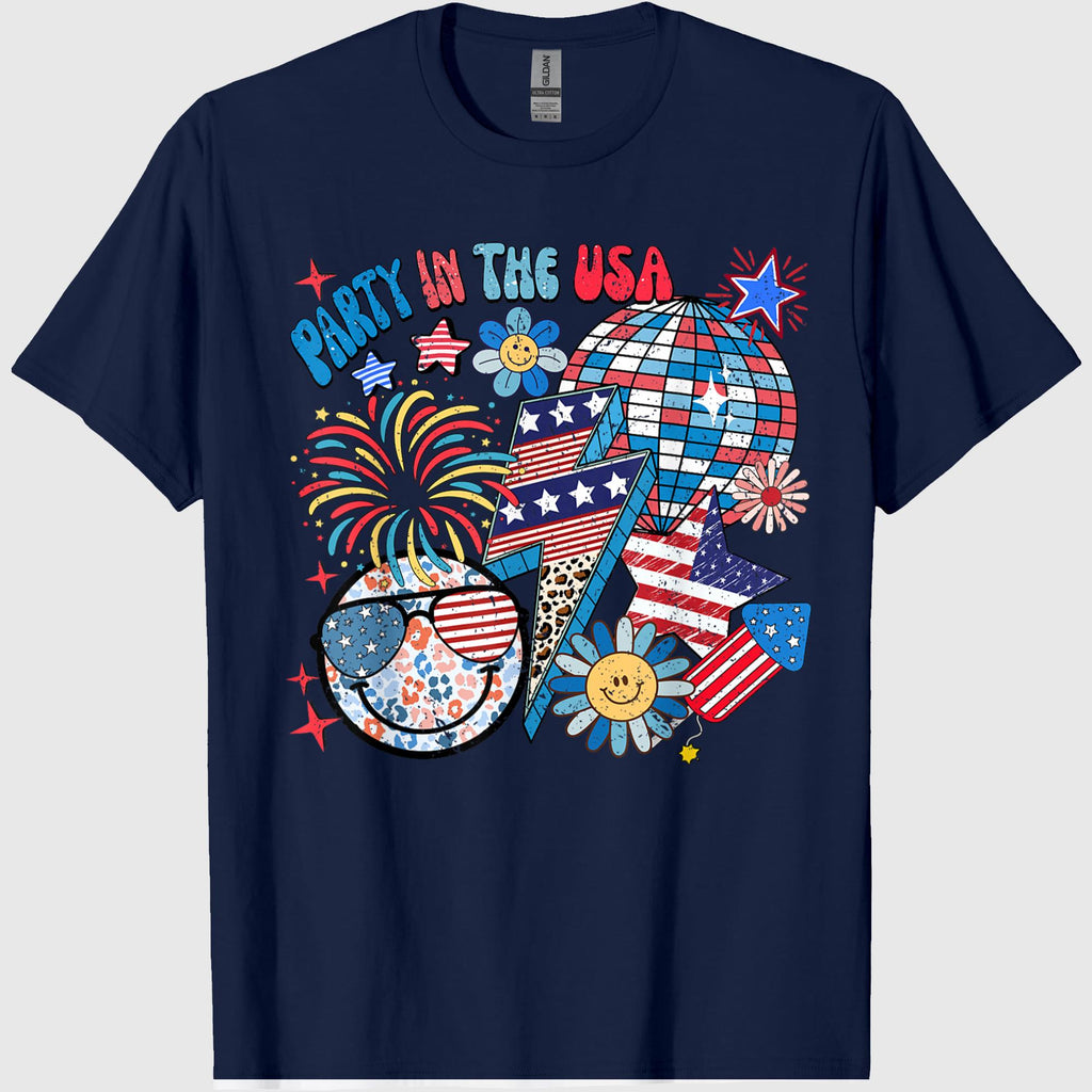 American Flag Party in USA 4th July Patriotic Kids Teen Girl T-Shirt