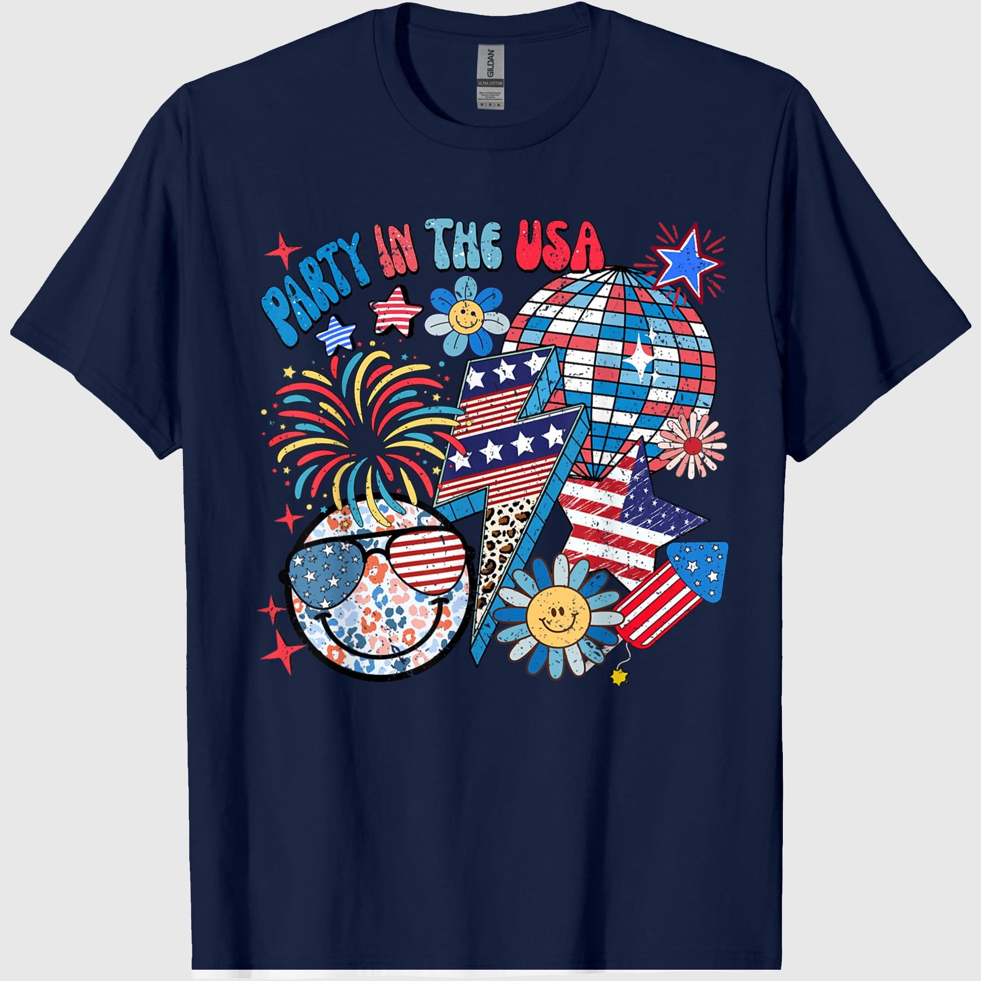 American Flag Party in USA 4th July Patriotic Kids Teen Girl T-Shirt