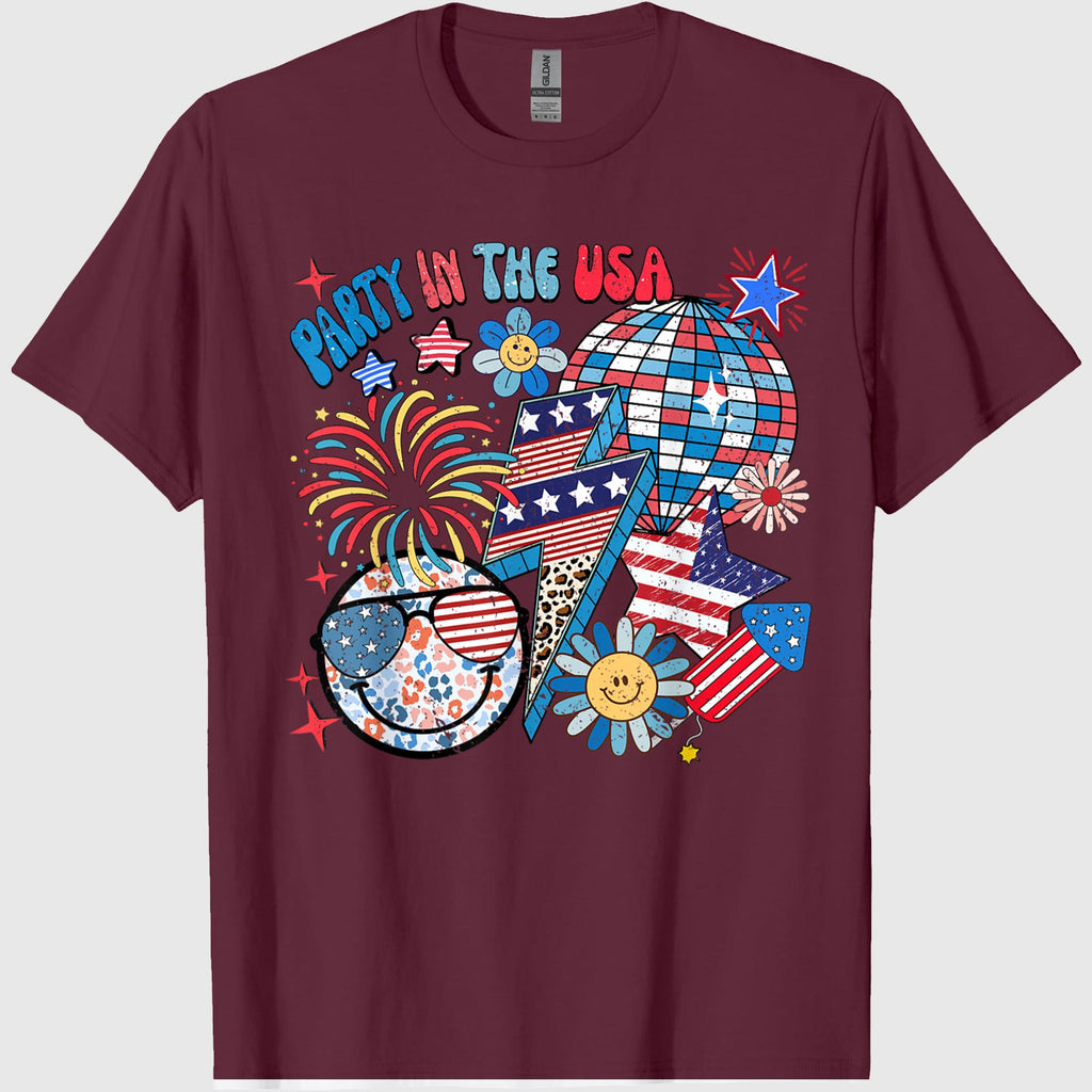 American Flag Party in USA 4th July Patriotic Kids Teen Girl T-Shirt