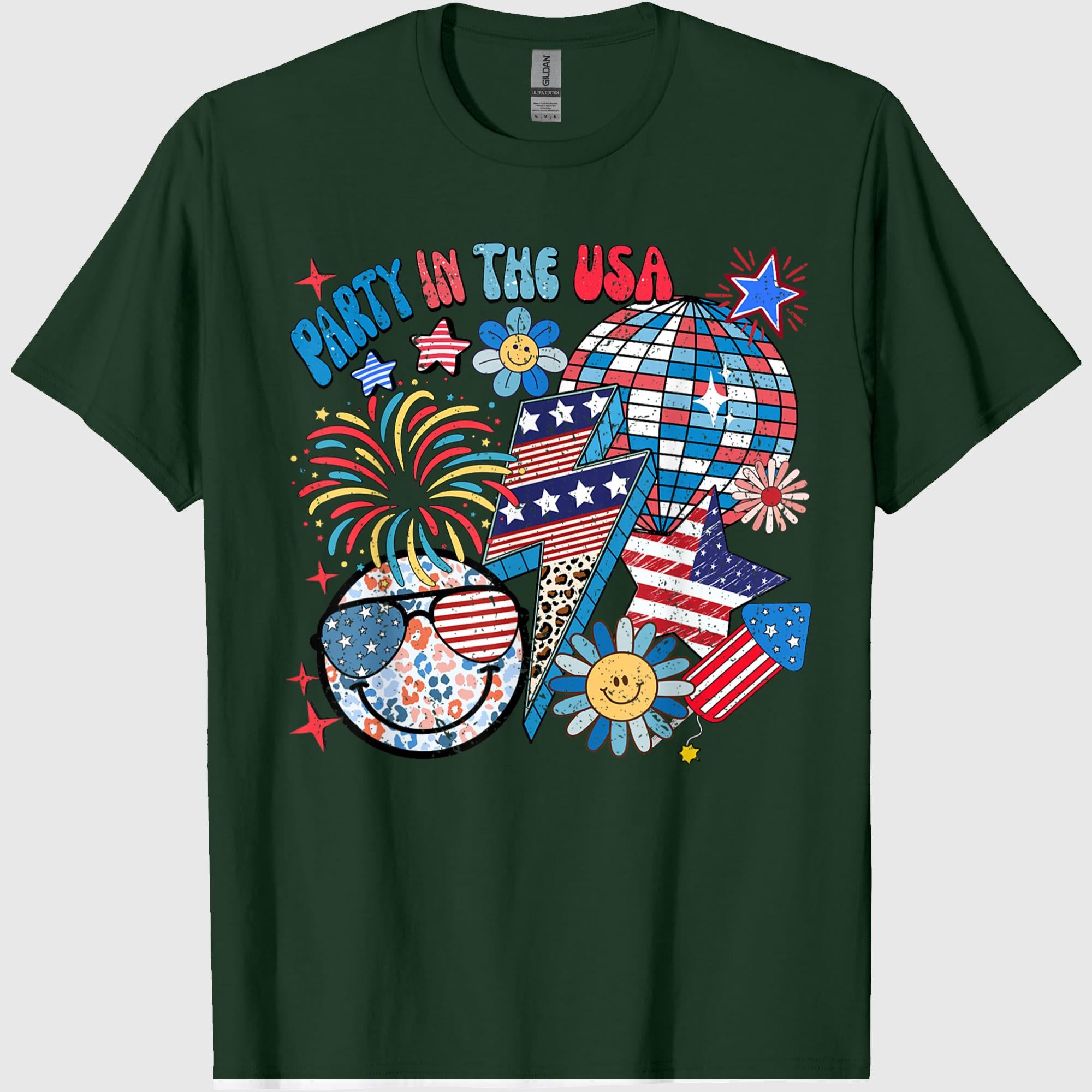 American Flag Party in USA 4th July Patriotic Kids Teen Girl T-Shirt
