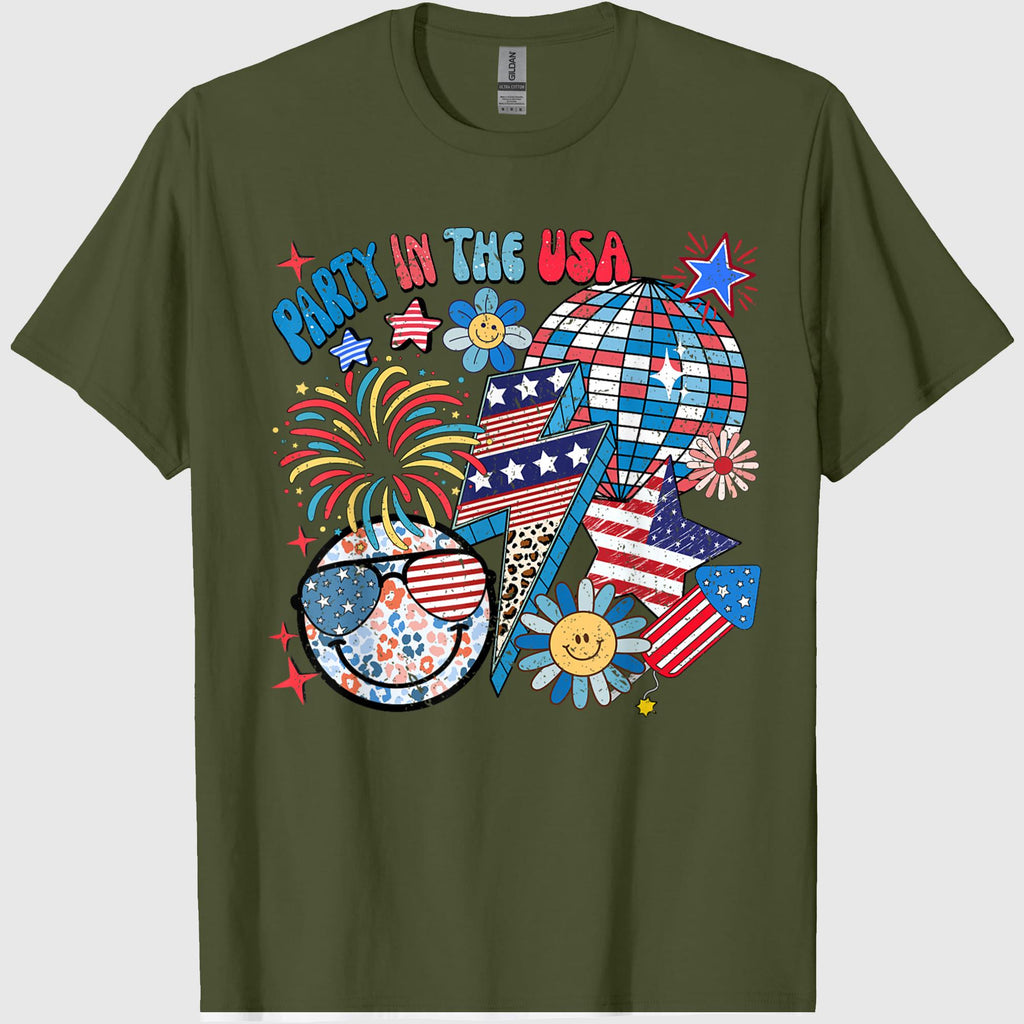 American Flag Party in USA 4th July Patriotic Kids Teen Girl T-Shirt