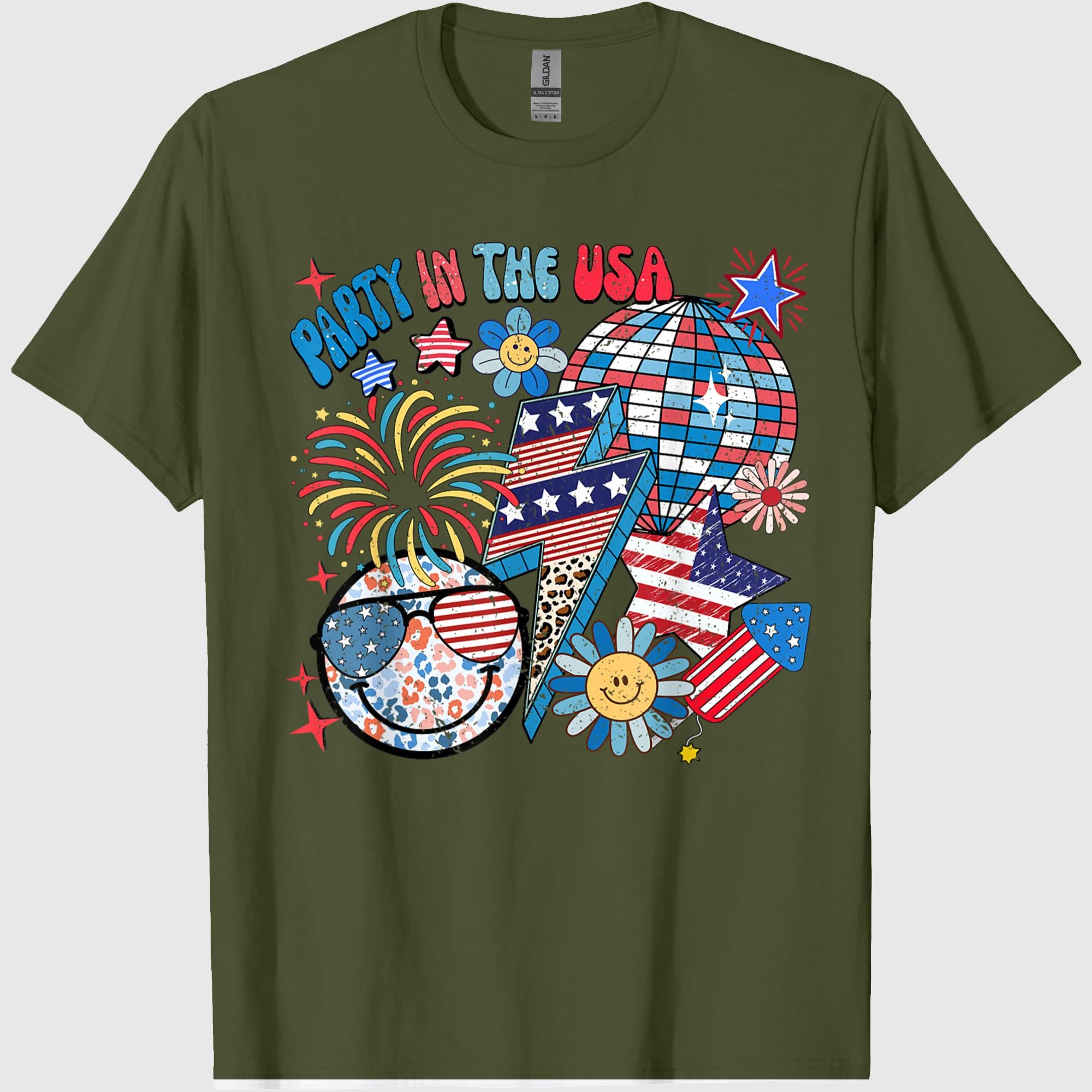 American Flag Party in USA 4th July Patriotic Kids Teen Girl T-Shirt