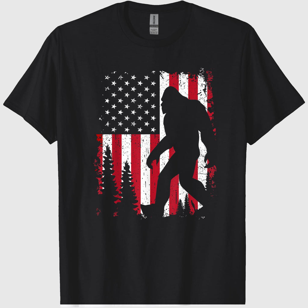 Bigfoot 4th of July American USA Flag Patriotic Kids T-Shirt