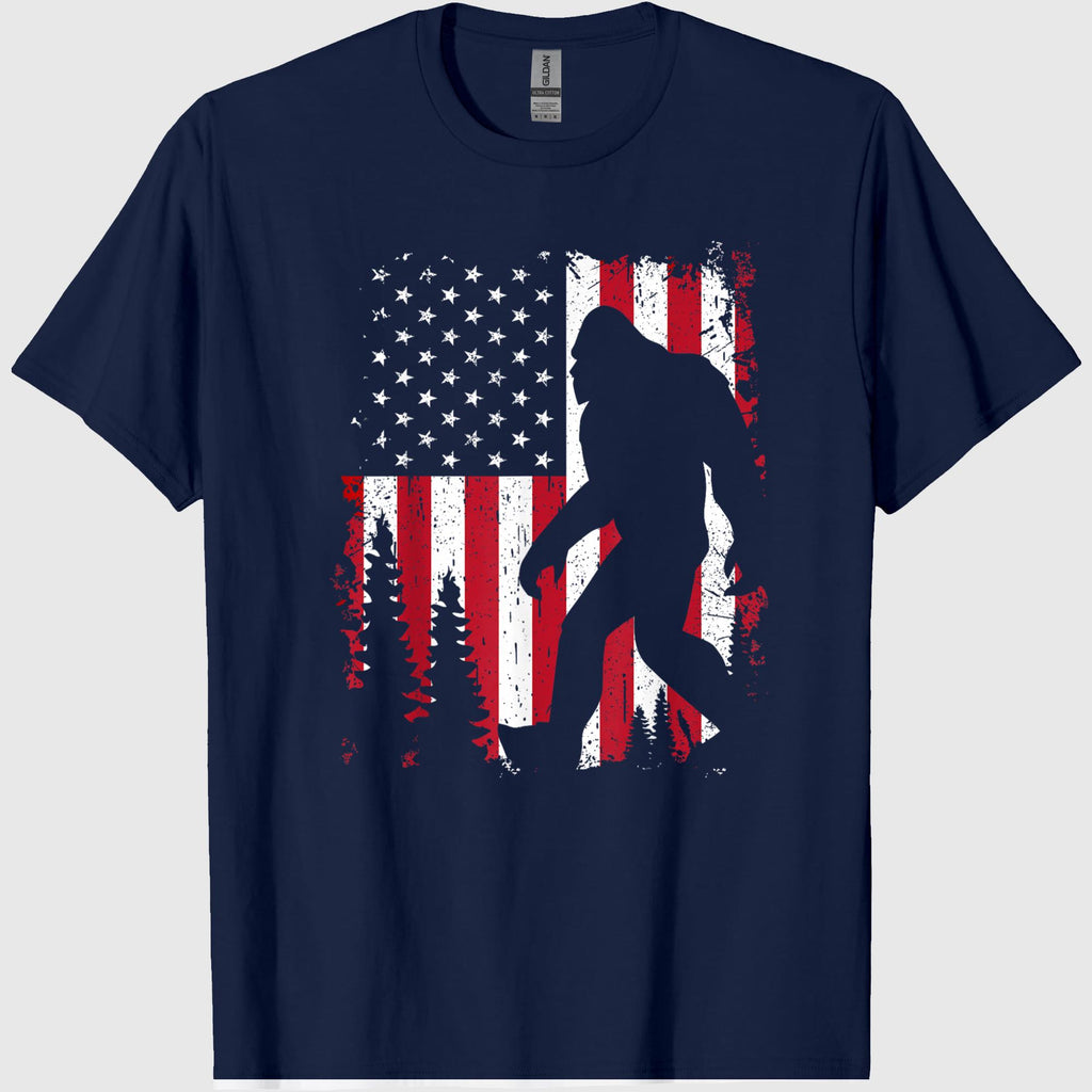 Bigfoot 4th of July American USA Flag Patriotic Kids T-Shirt