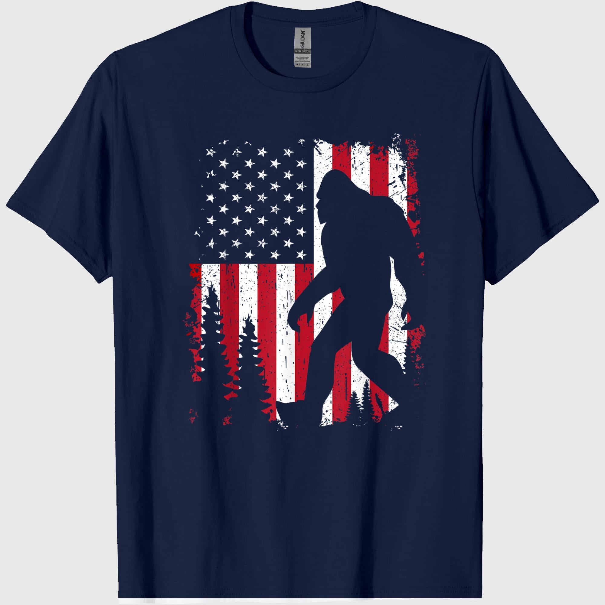 Bigfoot 4th of July American USA Flag Patriotic Kids T-Shirt