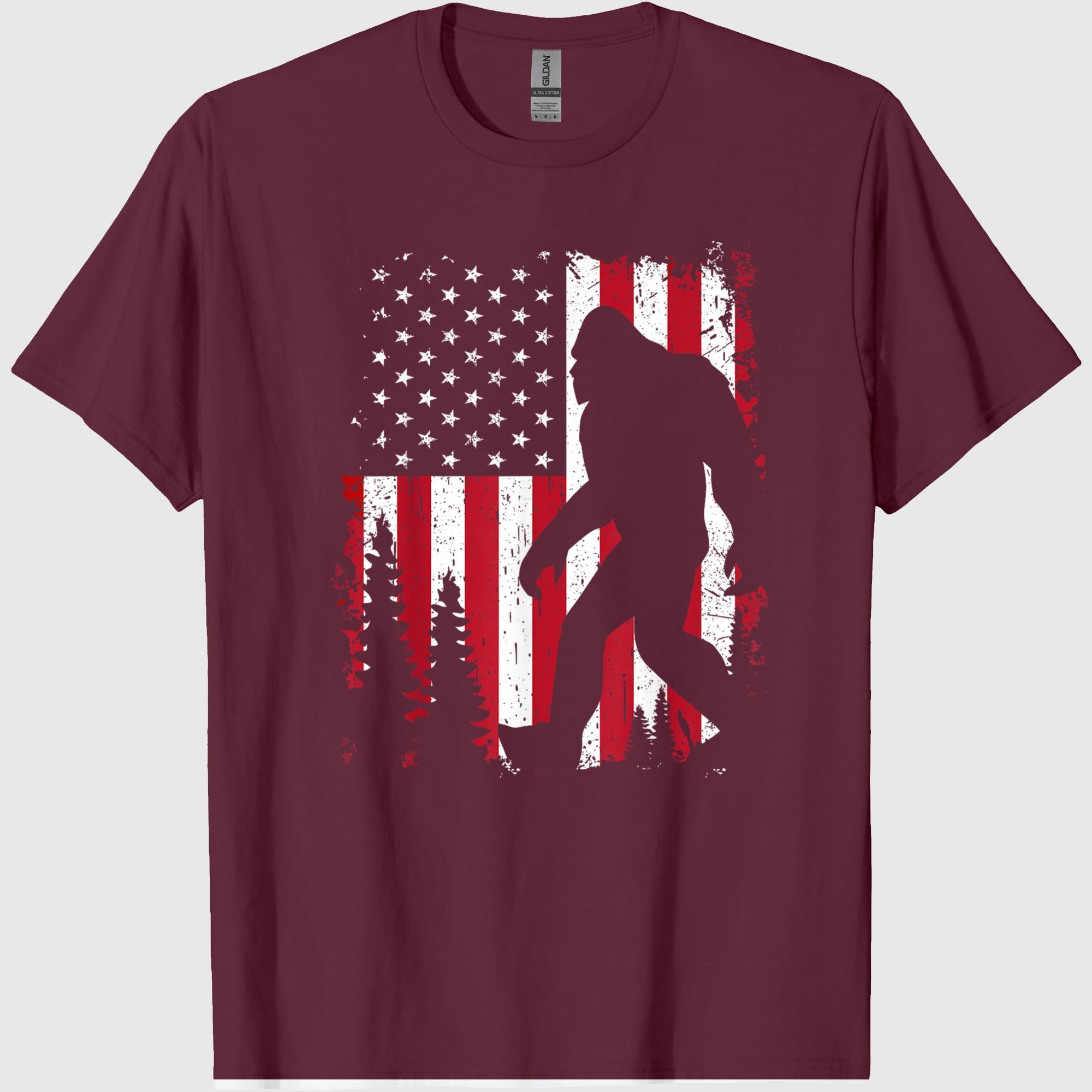 Bigfoot 4th of July American USA Flag Patriotic Kids T-Shirt