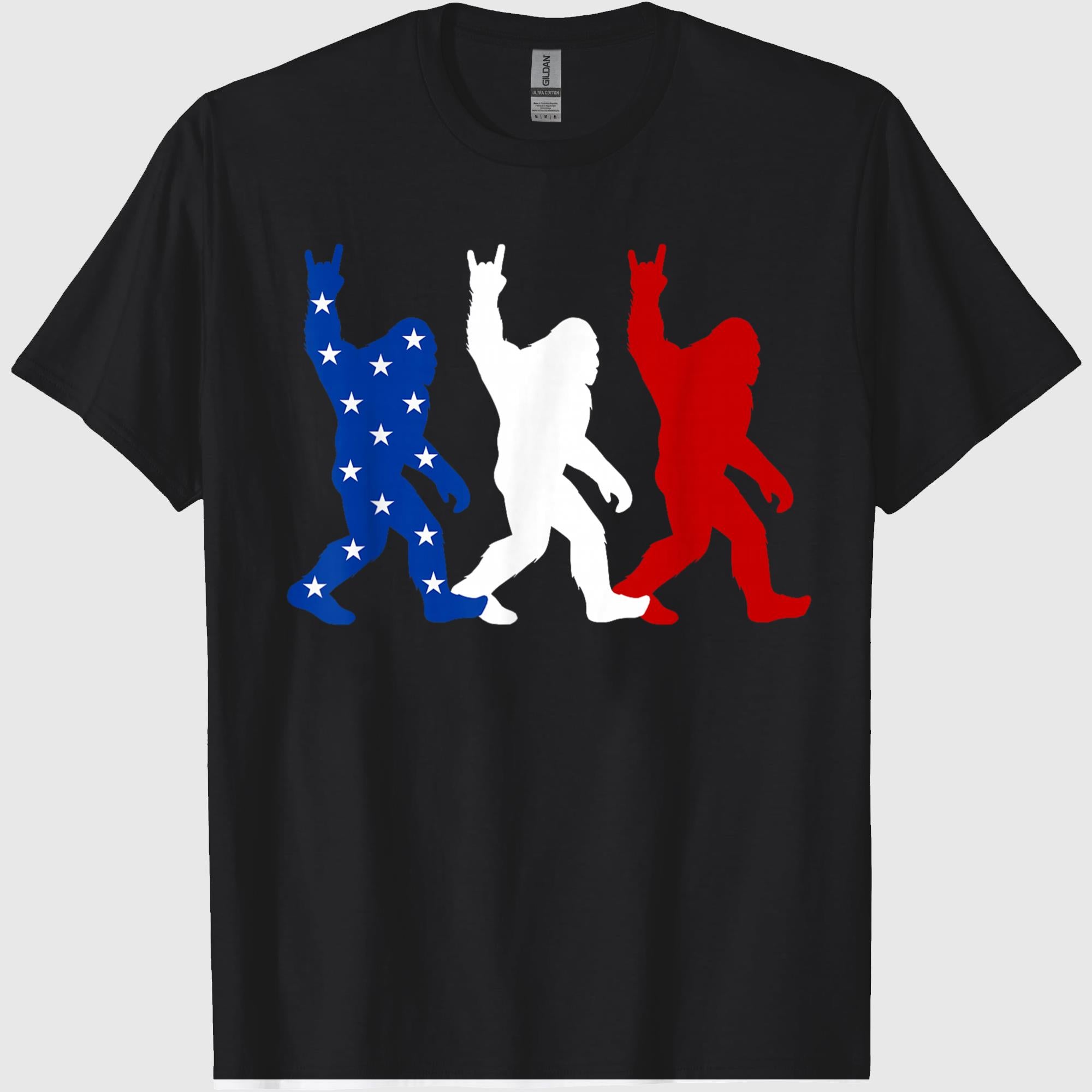 USA Flag Sasquatch 4th of July Funny Patriotic T-Shirt