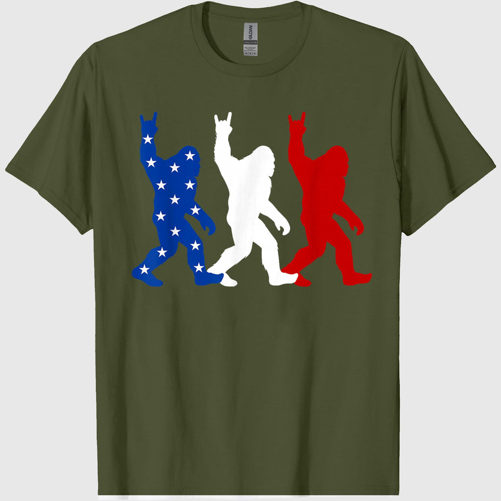 USA Flag Sasquatch 4th of July Funny Patriotic T-Shirt